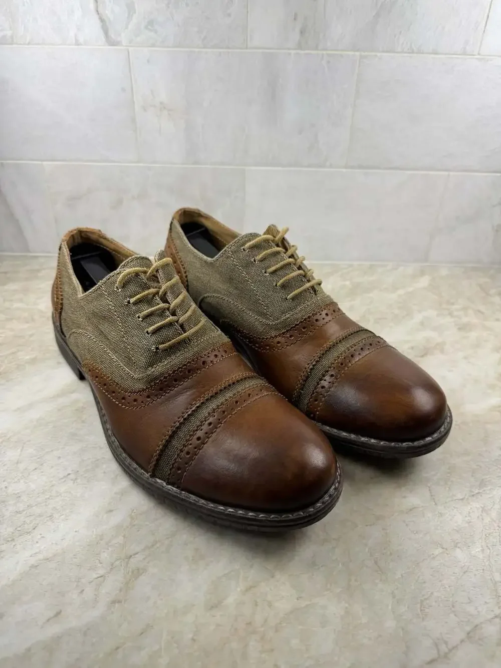Steve Madden P-Camrin Leather Canvas Oxford Shoes Men’s 8M Brown